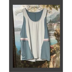 Lucky in Love Teal and White with Orange Accents Athletic Tank Top
